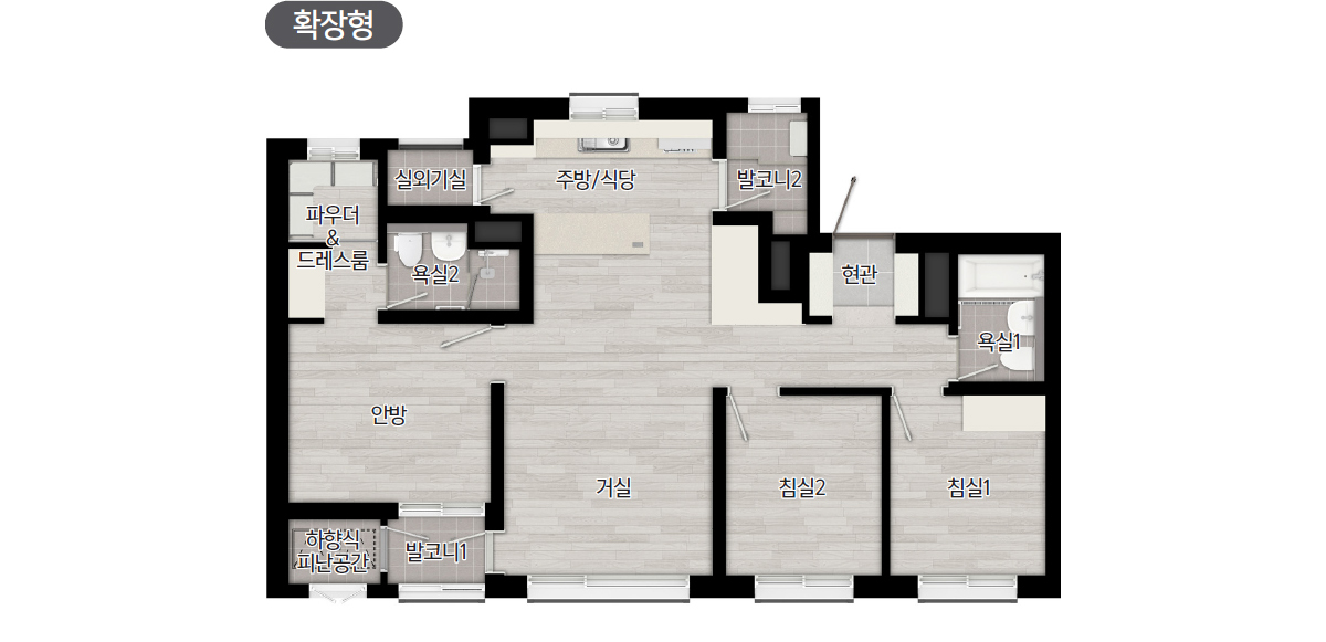 부산 장안지구 중흥S-클래스 59㎡A 평면도