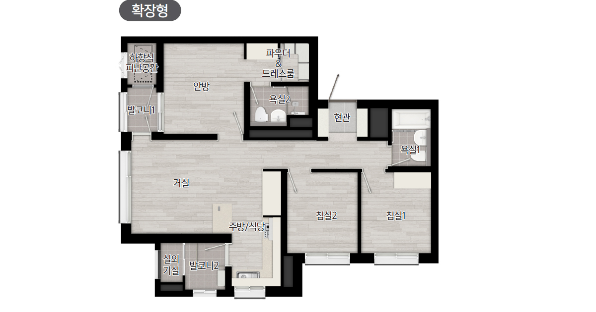 부산 장안지구 중흥S-클래스 59㎡B 평면도