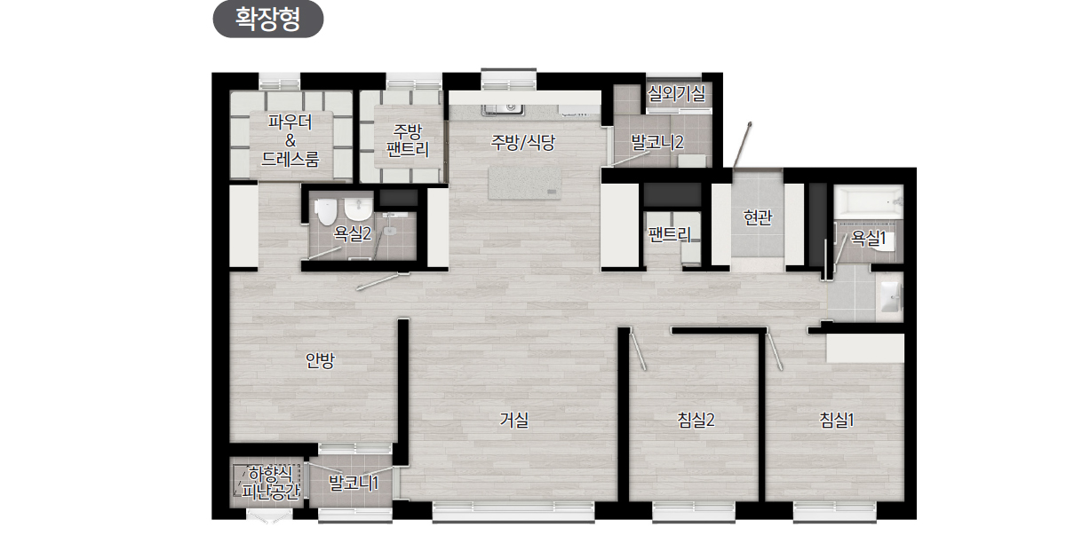 부산 장안지구 중흥S-클래스 84㎡A 평면도