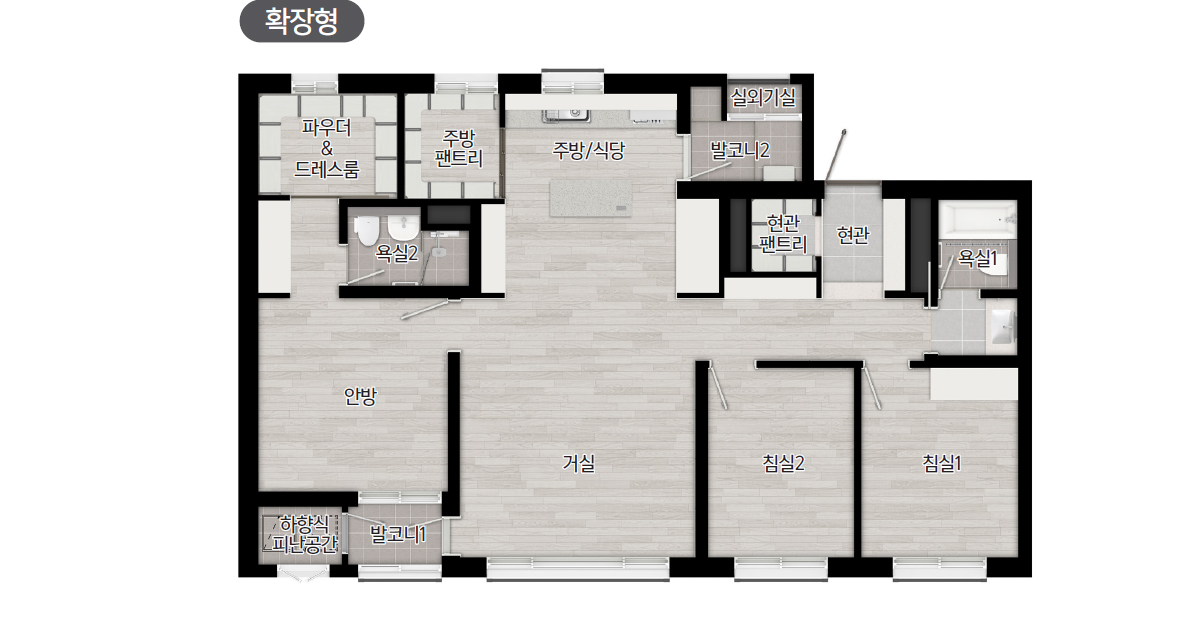 부산 장안지구 중흥S-클래스 84㎡B 평면도