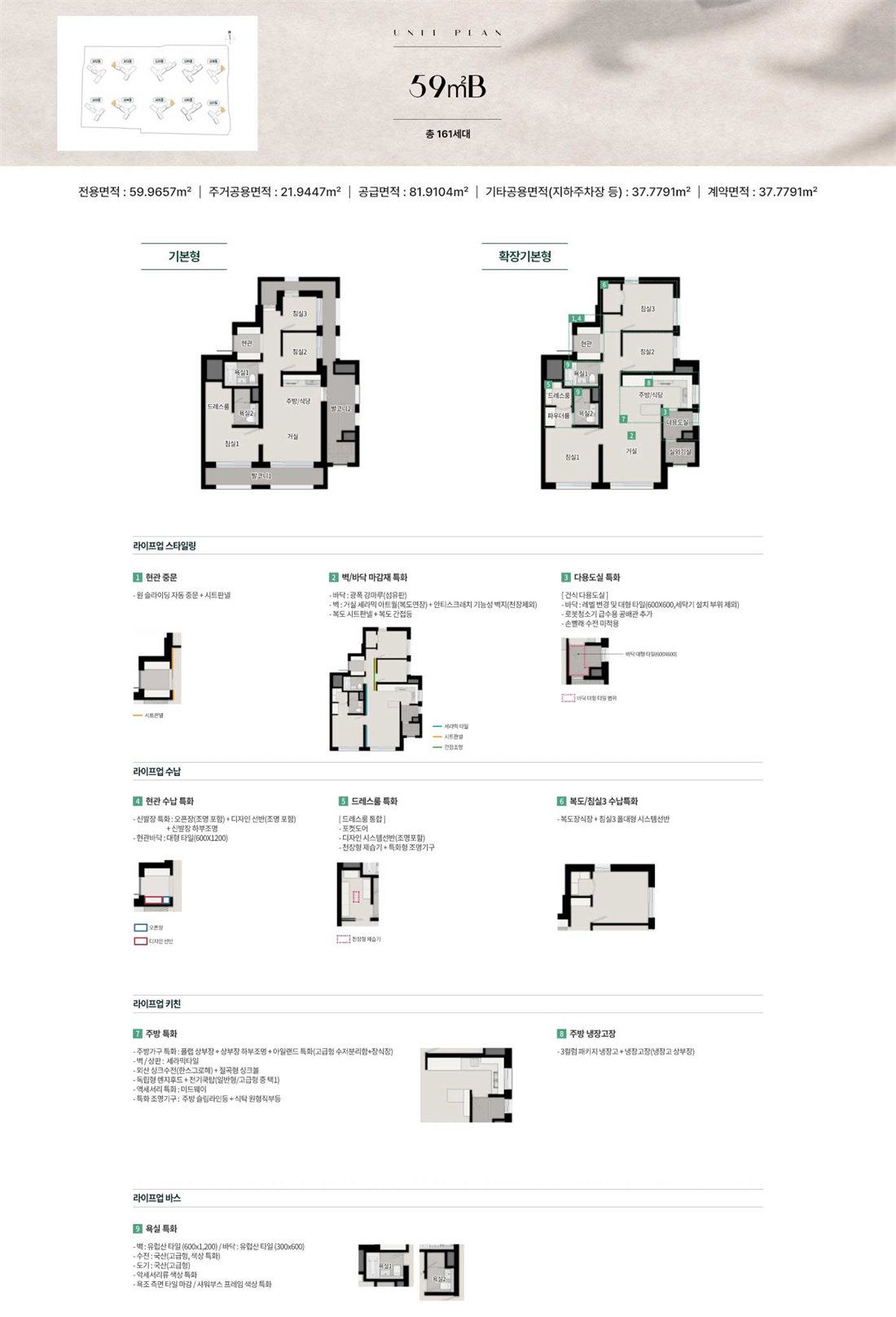 두정역 푸르지오 그랑피크 59B (161세대)타입 평면도