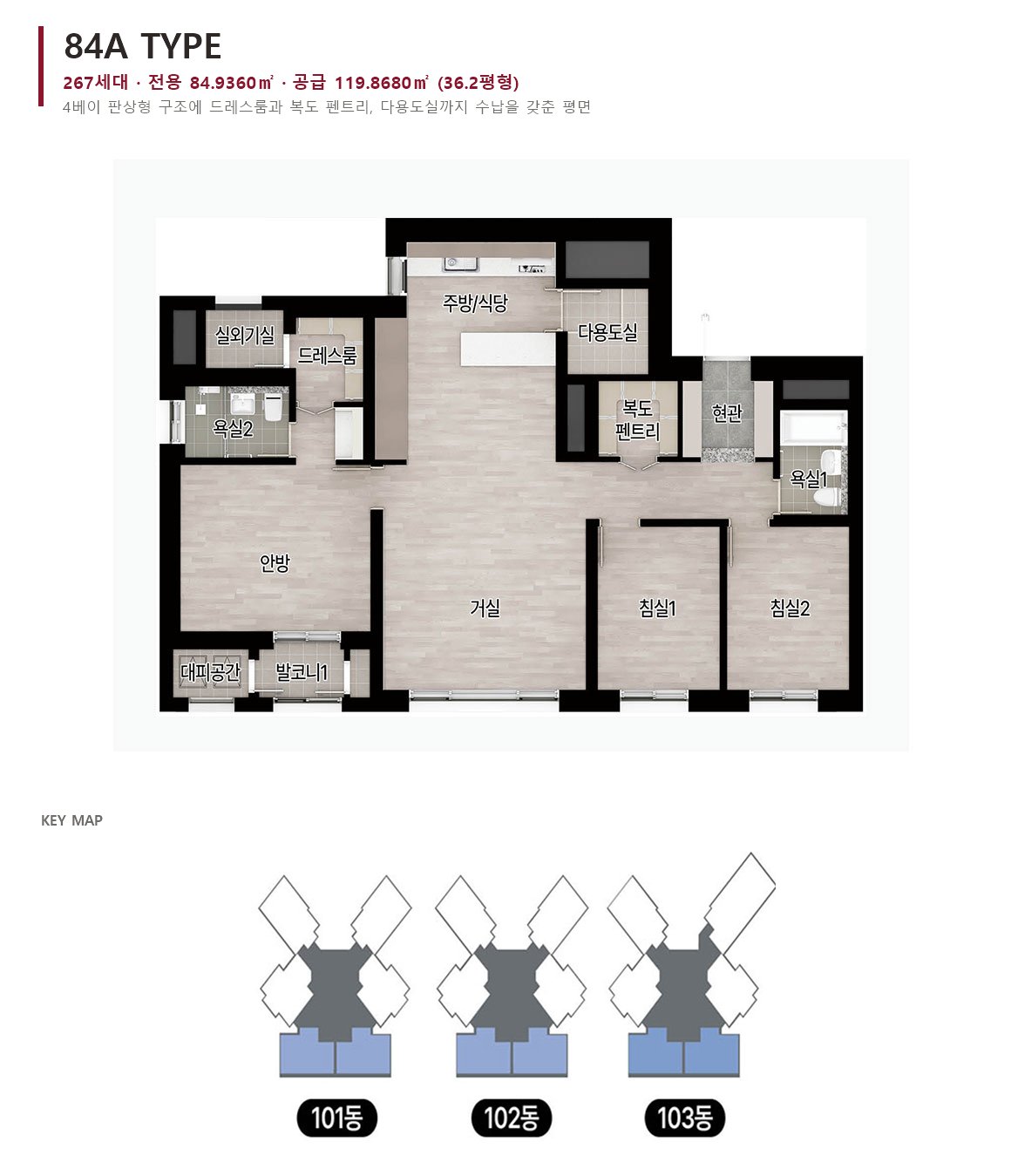 이천 롯데캐슬3차 84A (267세대) 평면도