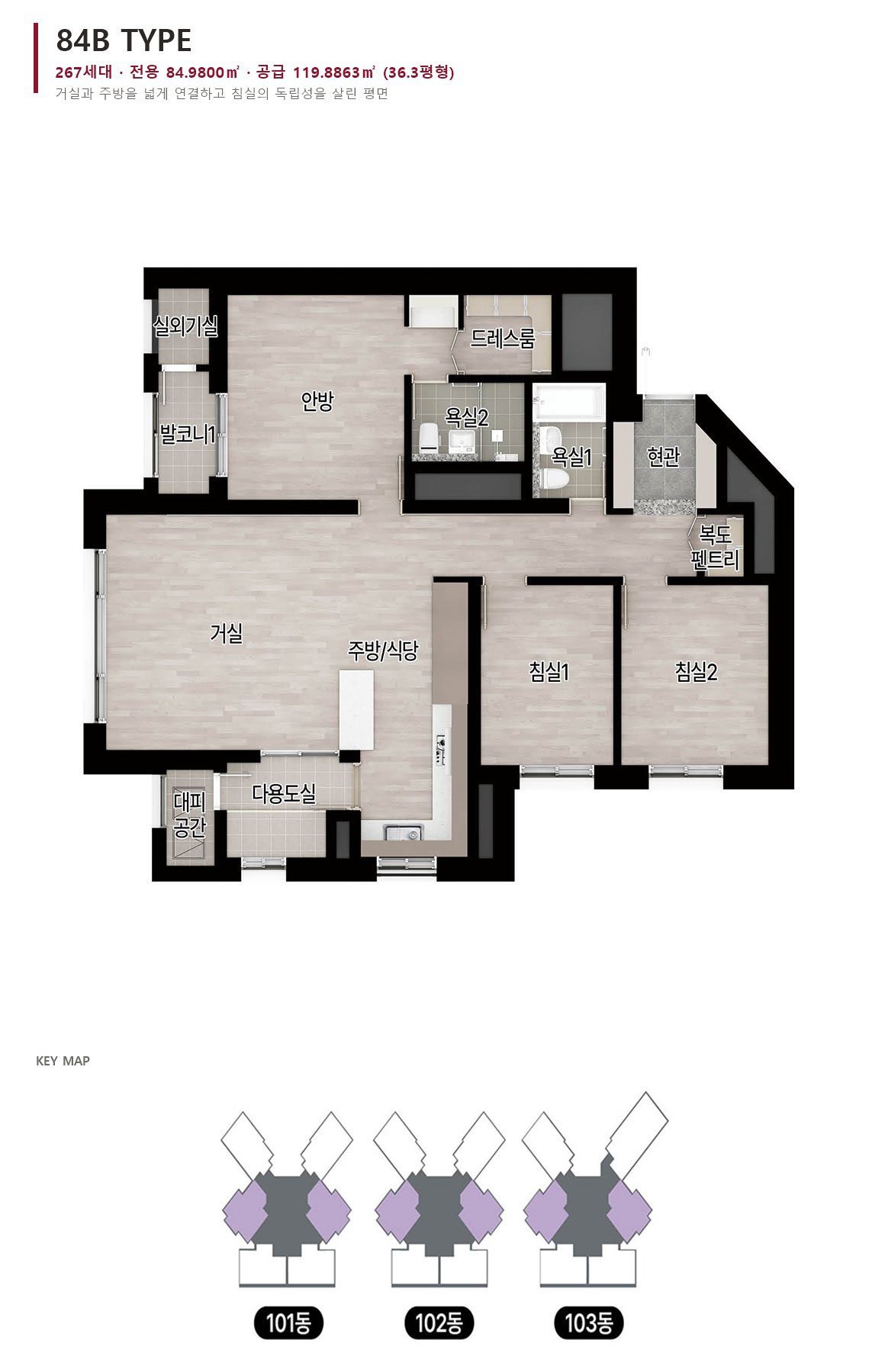 이천 롯데캐슬3차 84B (267세대) 평면도