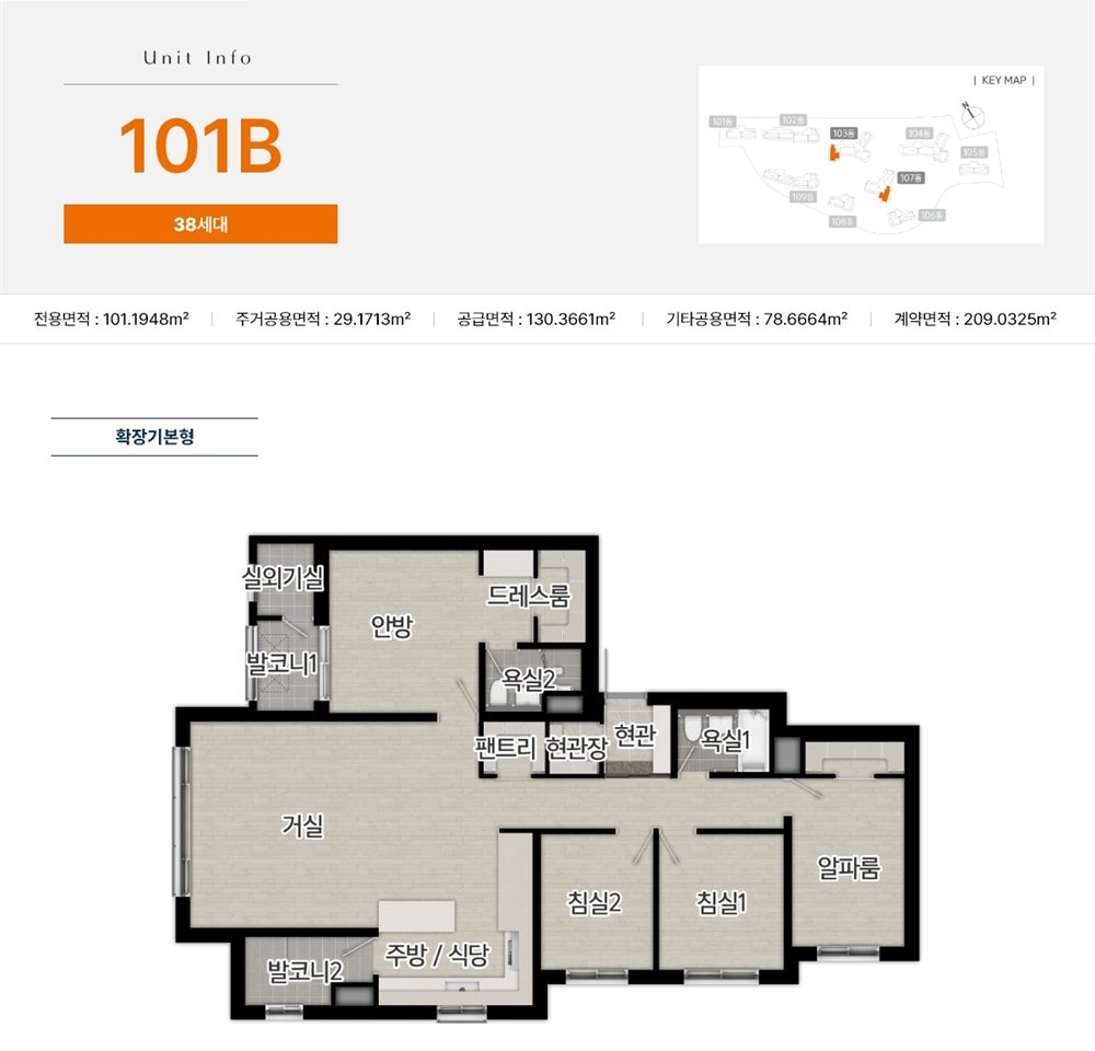 사우역 지엔하임 101B (38세대) 평면도